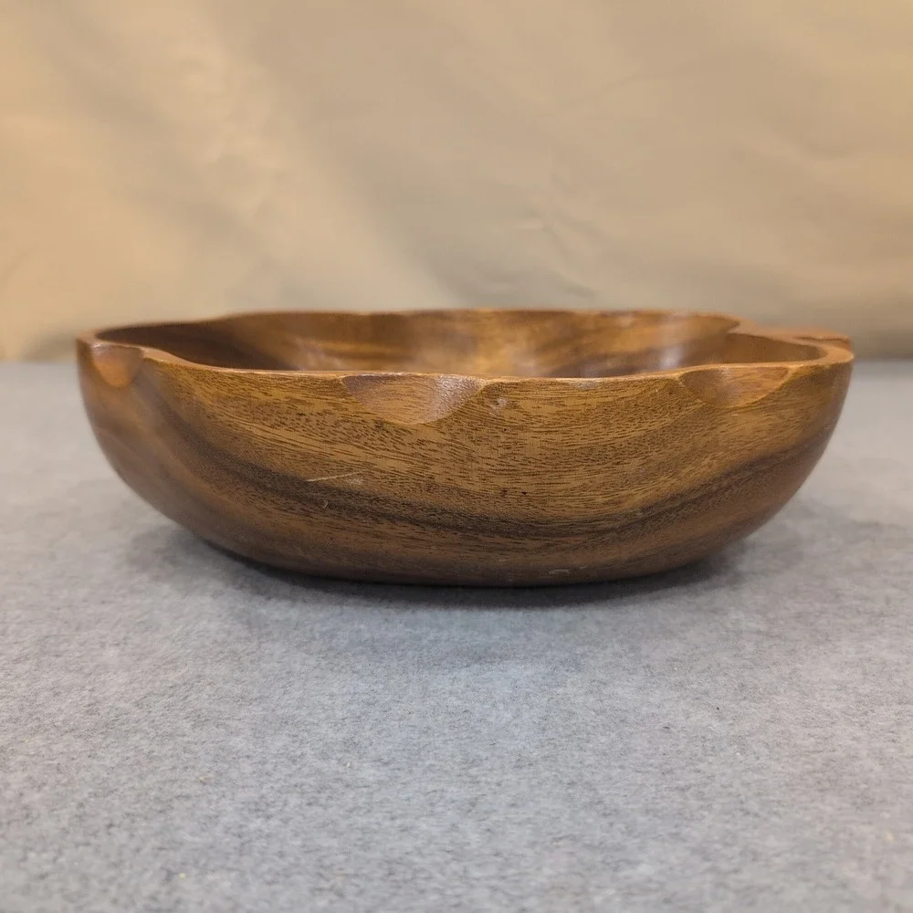 Vintage Wood Grape Bunch Shaped Serving Bowl Rustic Kitchen Decor - Picture 3 of 5